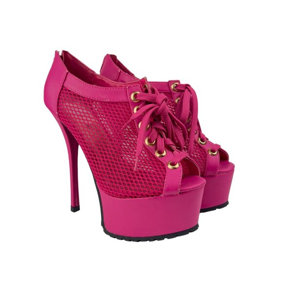 Hot Pink Platform Stilettos with Mesh and Lace Up - Picture 1 of 5